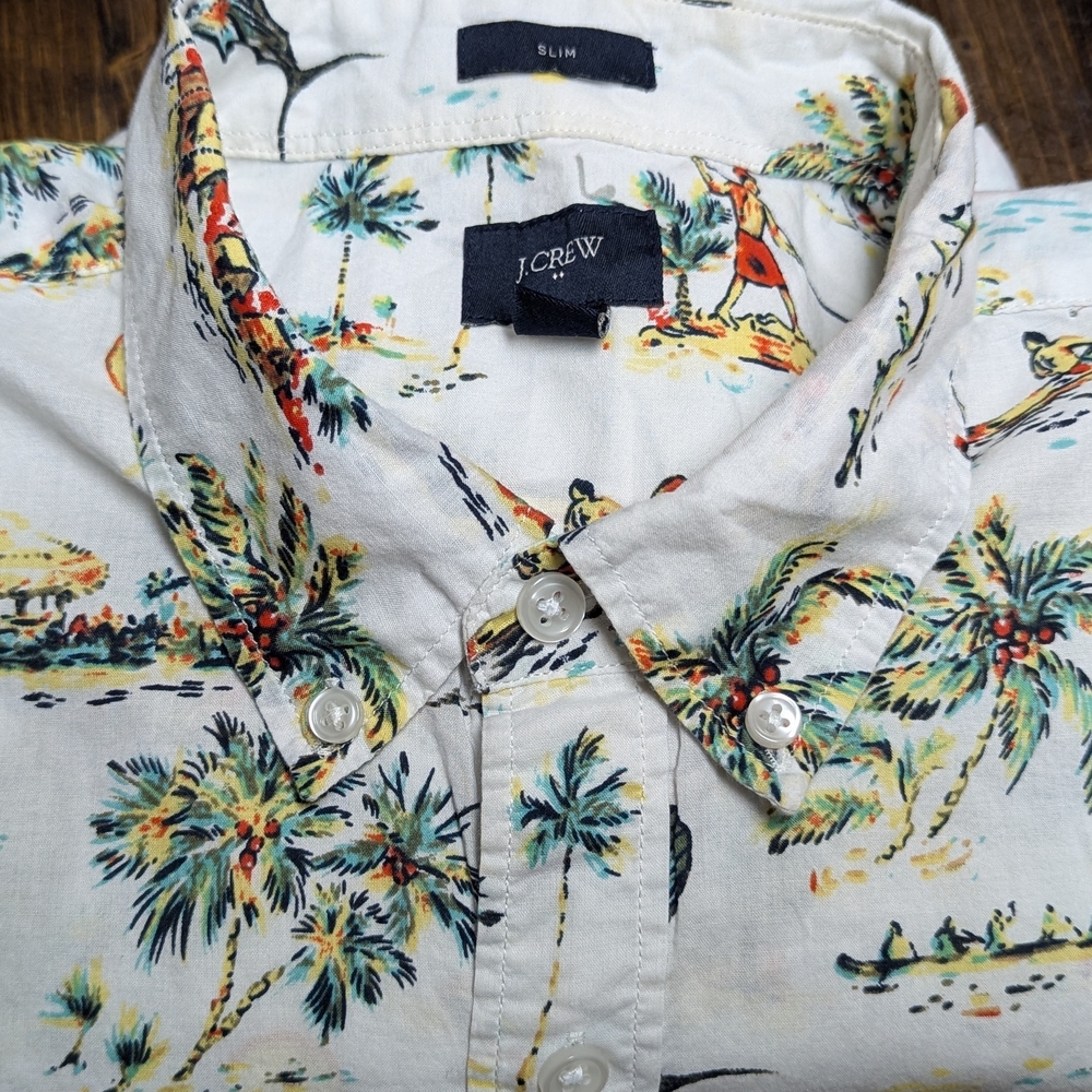 J.Crew Men's Slim Fit Button-Up Shirt Large 100% Cotton Hawaiian Tropical Print